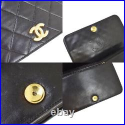 CHANEL CC Logo Matelasse Chain Shoulder Bag Leather Black Gold Vintage 609LB458