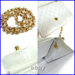 CHANEL CC Logo Matelasse Chain Shoulder Bag Leather White Gold Plated 20BU463