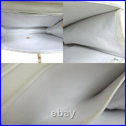 CHANEL CC Logo Matelasse Chain Shoulder Bag Leather White Gold Plated 20BU463