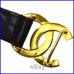 CHANEL CC Logos Buckle Belt Black Gold Leather 65/26 C024 Authentic AK38236i