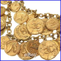 CHANEL CC Logos Coin charm Necklace / choker Gold Tone Vintage RARE
