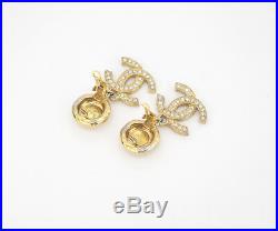 CHANEL CC Logos Crystal Dangle Earrings Gold & Rhinestone withBOX v1906