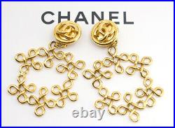 CHANEL CC Logos Dangle Earrings Gold Tone Hoops Clips Vintage v1895