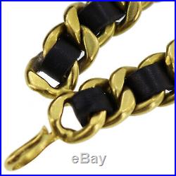 CHANEL CC Logos Gold Chain Belt Black Leather 94 A Vintage Authentic #U708 W
