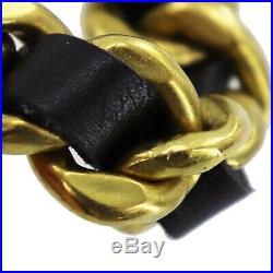 CHANEL CC Logos Gold Chain Belt Black Leather 94 A Vintage Authentic #U708 W