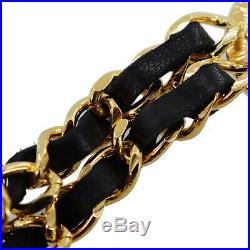 CHANEL CC Logos Gold Chain Belt Black Leather France Vintage Authentic #U893 W