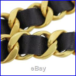 CHANEL CC Logos Gold Chain Belt Black Leather Vintage 94A France Authentic #Y518