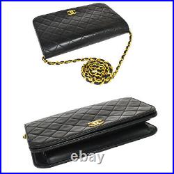 CHANEL CC Logos Matelasse Chain Shoulder Bag Leather Black Gold France 93SC368