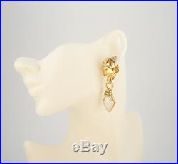 CHANEL CC Logos Pearl Dangle Earrings Gold Tone Clips 95P Vintage withBOX #1787