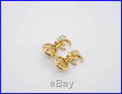CHANEL CC Logos Pearl Dangle Earrings Gold Tone Vintage withBOX GE42