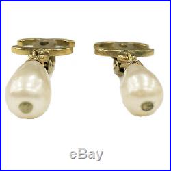 CHANEL CC Logos Pearl Earrings Clip-On Gold 95P France Vintage Authentic #Z384 M