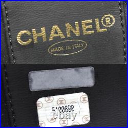 CHANEL CC Logos Vanity Hand Bag Patent Leather Black Gold Italy Vintage 82BU225