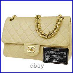 CHANEL CC Matelasse Double Flap Chain Shoulder Bag Leather BE Vintage 665LB435