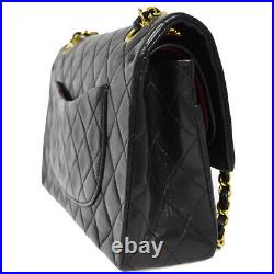 CHANEL CC Matelasse Double Flap Chain Shoulder Bag Leather Black Gold 882LB497