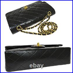 CHANEL CC Matelasse Double Flap Chain Shoulder Bag Leather Black Gold 882LB497
