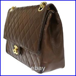 CHANEL CC Matelasse Double Flap Chain Shoulder Bag Leather Brown Gold 368LB559