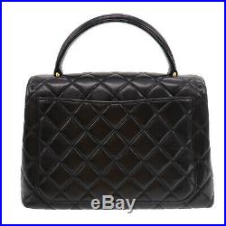 CHANEL CC Quilted Hand Bag Black Lambskin Leather Vintage France Auth #ZZ727 O