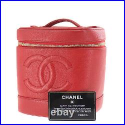 CHANEL CC Vanity Cosmetic Bag Caviar Skin Red Leather Vintage Authentic #Z621 O