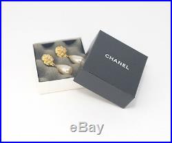 CHANEL Camellia Flower Pearl Dangle Earrings Gold Clips Vintage 93A withBOX #722