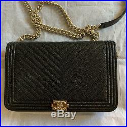CHANEL Caviar Chevron Boy Wallet On Chain Bag Gold CC Hardware NWB