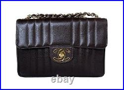 CHANEL Caviar Vintage Dark Brown 12 Classic Jumbo Bag XL Logo 24k Gold HW