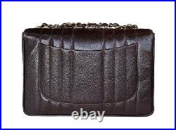 CHANEL Caviar Vintage Dark Brown 12 Classic Jumbo Bag XL Logo 24k Gold HW