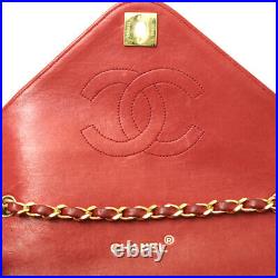 CHANEL Chain Shoulder 23 Matelasse Lamb Skin Shoulder Bag Coco Mark Red Gold