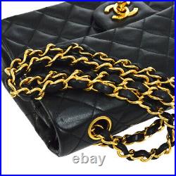 CHANEL Classic Double Flap Small Chain Shoulder Bag Black Leather Vintage 00449
