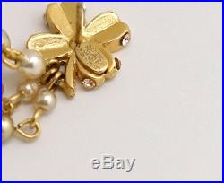 CHANEL Clover Pearl Drop Dangle Earrings Gold tone 03P withBOX v668