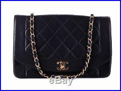 CHANEL Diana Flap Black Quilted Leather Gold Chain Crossbody Shoulder Bag Purse
