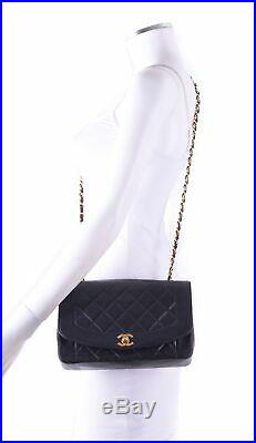 CHANEL Diana Flap Black Quilted Leather Gold Chain Crossbody Shoulder Bag Purse