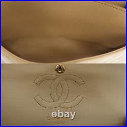 CHANEL Double Flap Chain Shoulder Bag Beige Lambskin Vintage Authentic #PP805 O