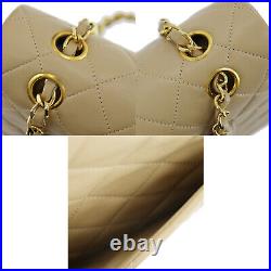 CHANEL Double Flap Chain Shoulder Bag Beige Leather Vintage Authentic #PP542 Y