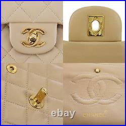 CHANEL Double Flap Chain Shoulder Bag Beige Leather Vintage Authentic #PP542 Y