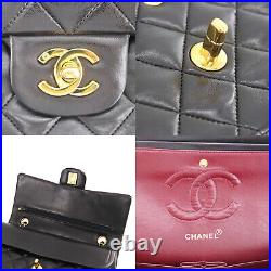 CHANEL Double Flap Chain Shoulder Bag Black Leather Vintage Authentic #PP5 Y