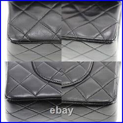 CHANEL Double Flap Chain Shoulder Bag Black Leather Vintage Authentic #SS851 Y