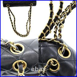 CHANEL Double Flap Chain Shoulder Bag Black Leather Vintage Authentic #SS851 Y