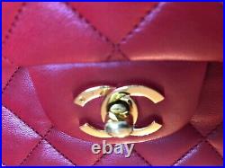 CHANEL Double Flap Chain Shoulder Bag Red Lambskin Leather Quilted Vintage