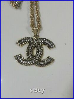 CHANEL Gold Plated CC Logos Charm Vintage Chain Necklace Pendant