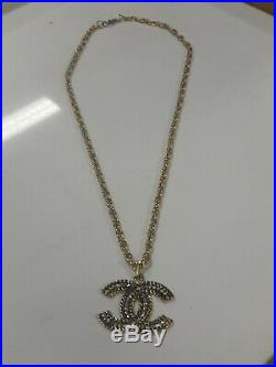CHANEL Gold Plated CC Logos Charm Vintage Chain Necklace Pendant