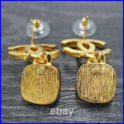 CHANEL Gold Plated CC Logos Imitation Pearl Swing Pierced Earrings #163c Rise-on