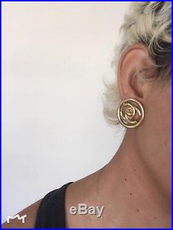 CHANEL Gold Plated CC Logos Vintage Round Clip Earrings