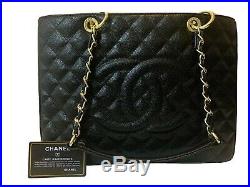 CHANEL Grand Shopping Tote GST AUTHENTIC Caviar Quilted CC Black and Gold Large