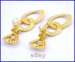 CHANEL HUGE Double Hoop Dangle Earrings Gold CC Logos 28 withBOX v1477