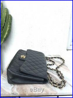 CHANEL Jumbo Black Classic Quilted Caviar Leather Single Flap Gold Chain Purse