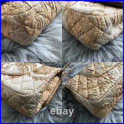 CHANEL Limited Edition Gold & Beige Brocade Medium Double Flap Bag
