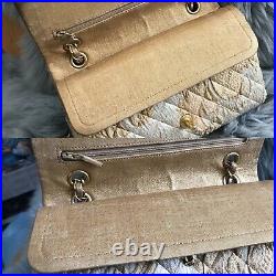 CHANEL Limited Edition Gold & Beige Brocade Medium Double Flap Bag