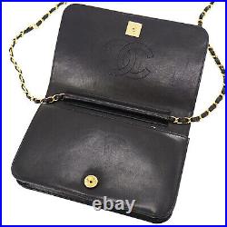 CHANEL Matelasse Chain Shoulder Bag Black Leather Vintage Authentic #NN58 Y