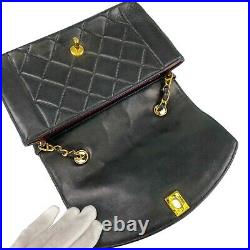 CHANEL Matelasse Diana Flap Lambskin Black Gold Chain Shoulder bag Authentic