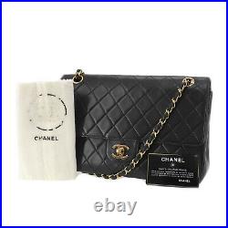 CHANEL Matelasse Double Flap Chain Shoulder Bag Black Leather Authentic #AB210 O